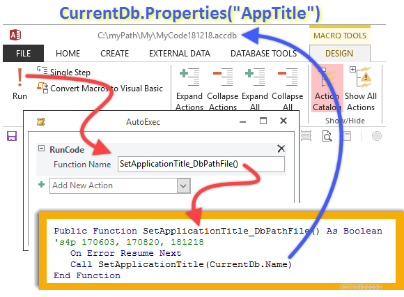 show how to Set Application Title on AutoExec macro